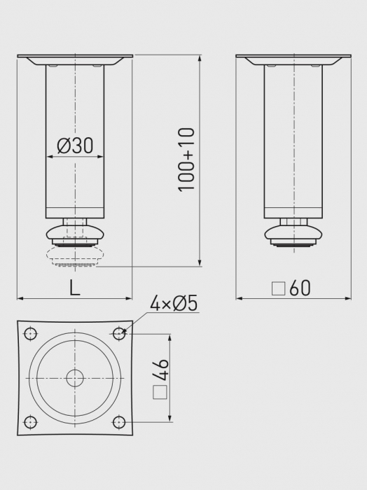 Picior mobila ajustabil BD H100 mm, metalic, cromat [2]