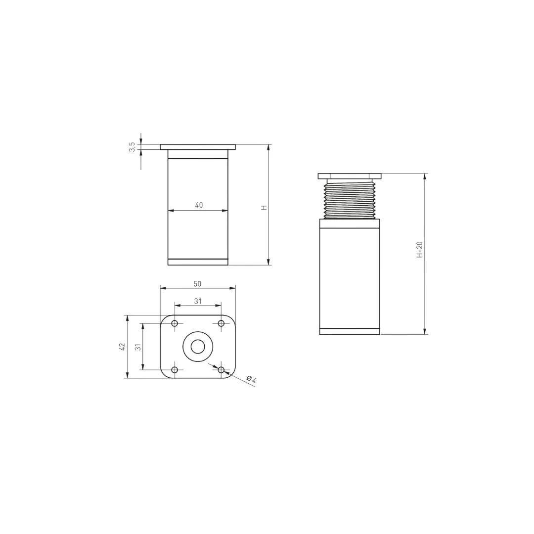 Picior mobila DAK-26 H80, alb mat [3]