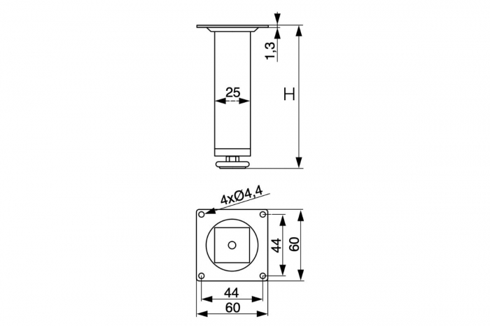 Picior mobila GS26 metalic, negru mat [2]