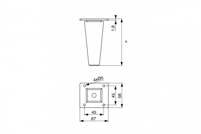 Picior mobila GW20 drept conic, D45/D25, stejar natur lacuit [2]