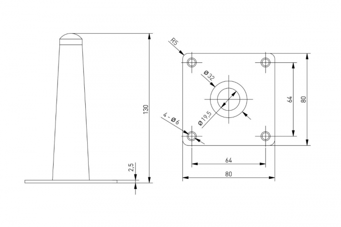 Picior mobila SPIRE H130 mm, negru mat [3]