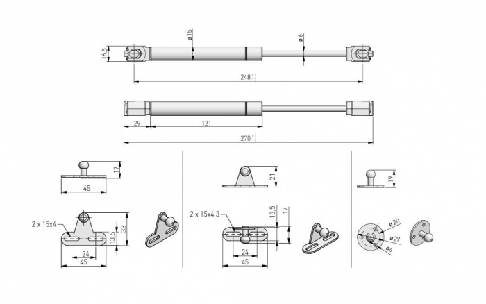 Piston (telescop) gaz coborare usi mobilier, gri [4]