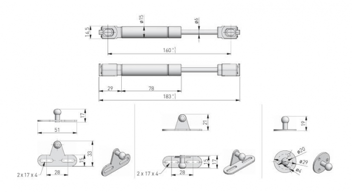 Piston (telescop) gaz ridicare usi mobilier, brat scurt [4]
