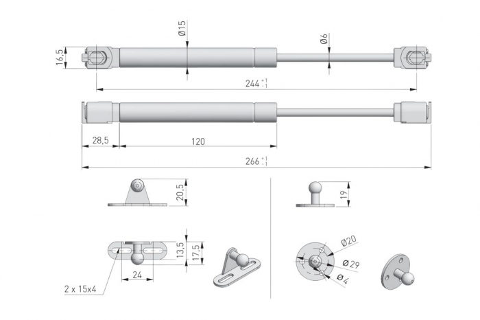 Piston (telescop) gaz ridicare usi mobilier, 100N, alb [2]