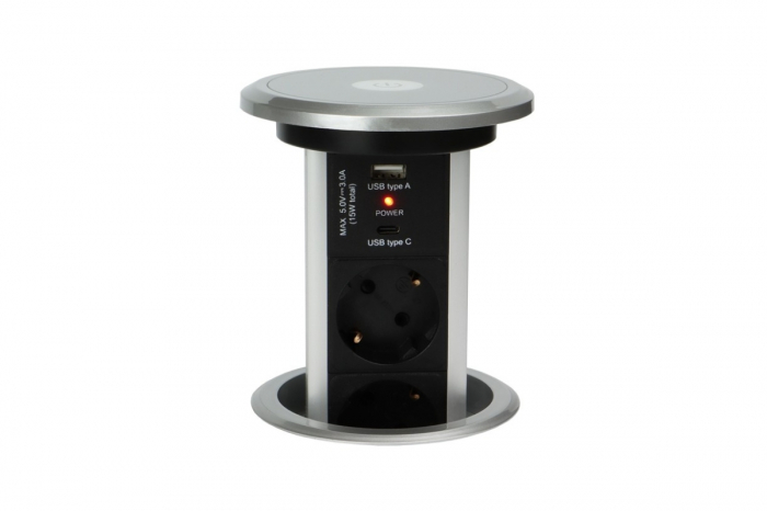 Priza Automatic Lift Box, 3xShuko, USB A + C, cablu 2 m, gri [2]