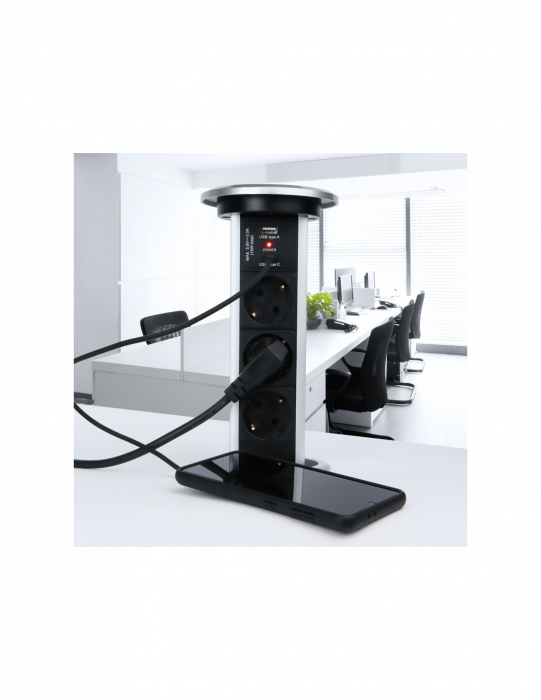 Priza Automatic Lift Box, 3xShuko, USB A + C, cablu 2 m, gri [5]