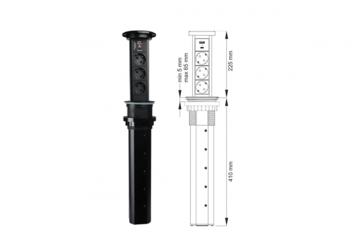 Priza Automatic Lift Box, 3xShuko, USB A + C, cablu 2 m, negru [4]