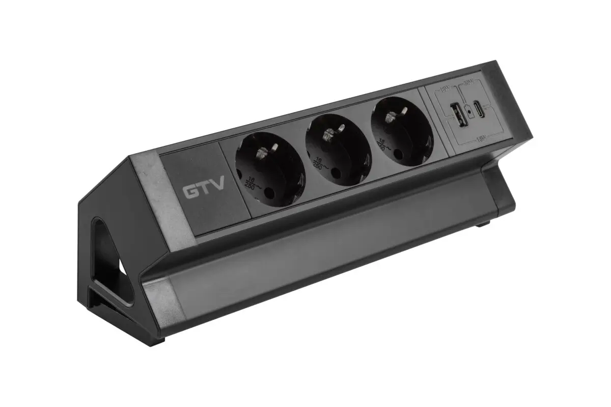 Priza birou BASCO 3 x Shucko, USB A + C, cablu 1.5 m, negru mat [4]