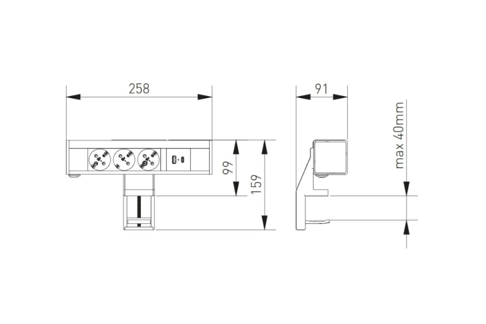 Priza birou NICO 3 x Shucko, USB A + C, cablu 1.5 m, negru mat [8]