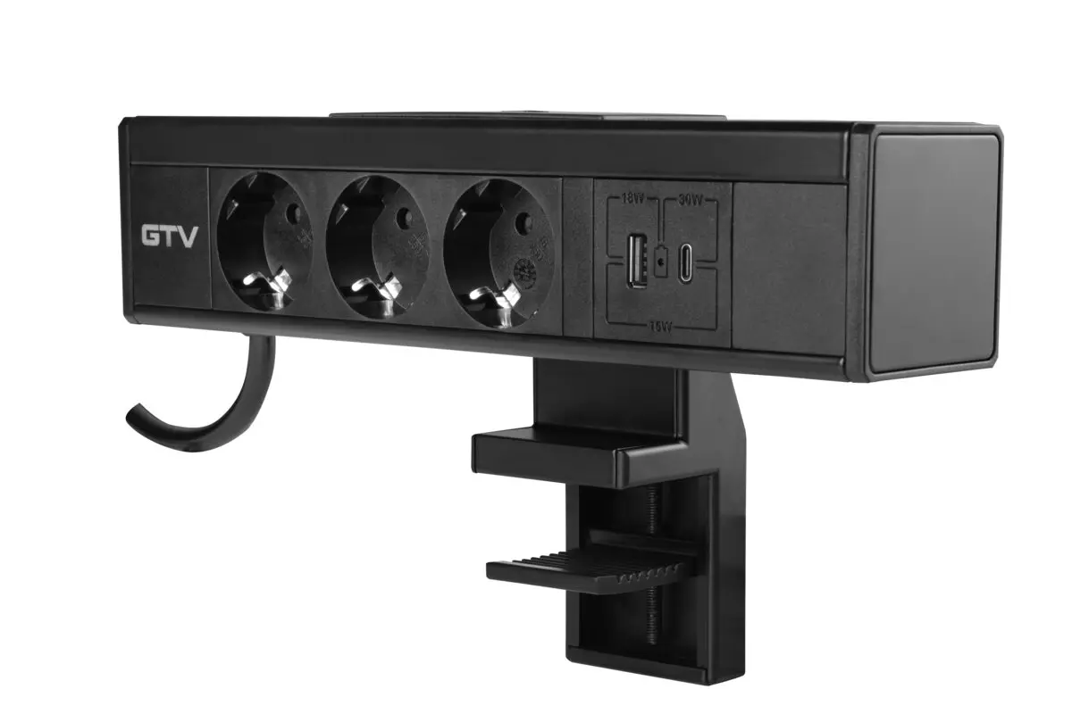 Priza birou NICO 3 x Shucko, USB A + C, cablu 1.5 m, negru mat [2]