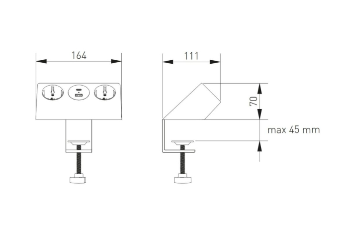 Priza birou SOFITO 2 x Shucko, USB A + C, cablu 1.5 m, gri [12]