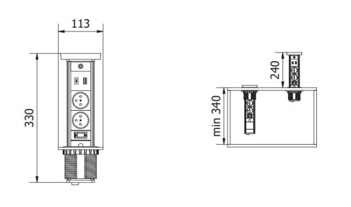 Priza incorporabila CAMINO 80 mm, 2xSHUKO, USB A+C, incarcare WIRELESS, cablu 1.5 ml, negru [7]