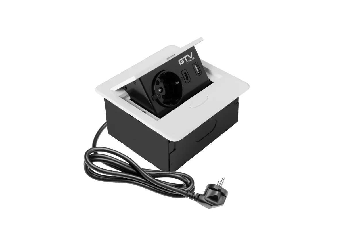 Priza incorporabila AVARO Schuko, USB A + C, cablu 1.5 m, alb [1]