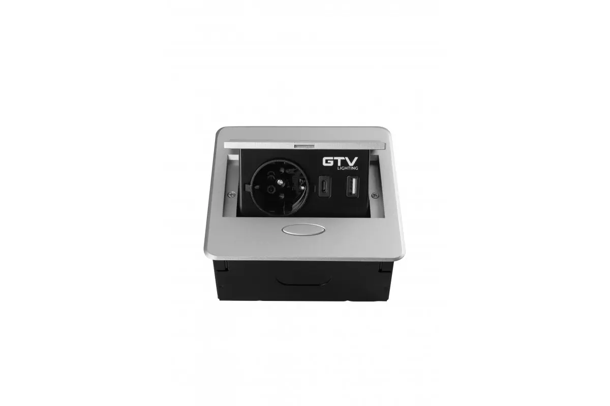 Priza incorporabila AVARO Schuko, USB A + C, cablu 1.5 m, gri [2]