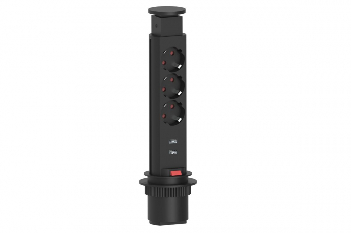Priza incorporabila ELEKTRIMA 3 x Schuko, 2 x USB A, 60 mm, negru [1]