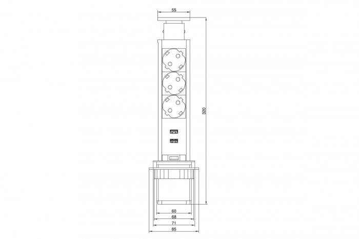 Priza incorporabila ELEKTRIMA 3 x Schuko, 2 x USB A, 60 mm, negru [2]