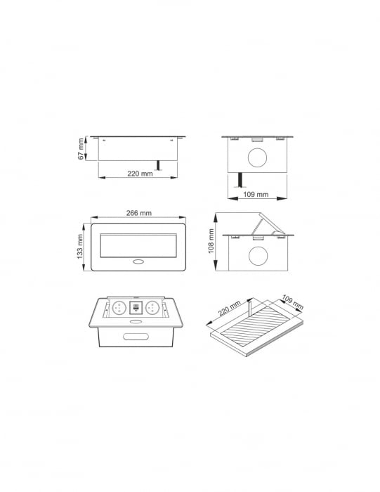 Priza incorporabila in blat Kombi Box 2xSchuko, 2xUSB A+C, cablu 3 m inclus, alb mat [4]