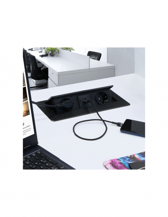 Priza incorporabila in blat Kombi Box 2xSchuko, 2xUSB A+C, cablu 3 m inclus, negru mat [2]