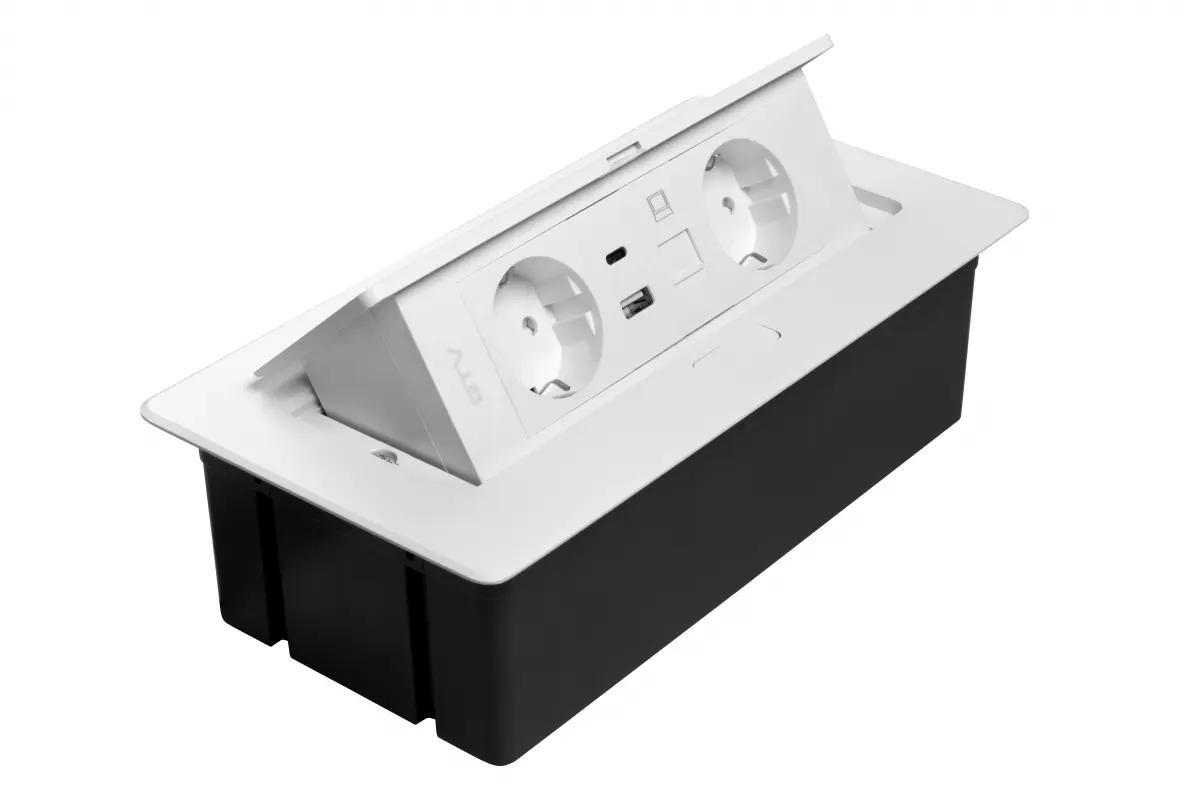 Priza incorporabila MULTISOFT 2 x Schuko, USB A + C, RJ45, cablu 1.5 m, alb mat [3]