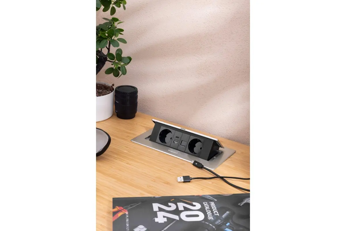 Priza incorporabila MULTISOFT 2 x Schuko, USB A + C, RJ45, cablu 1.5 m, gri [11]