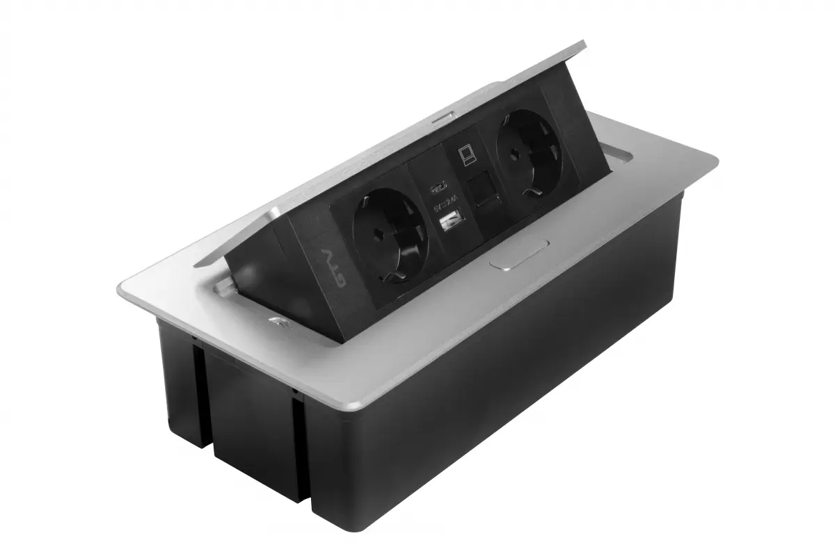 Priza incorporabila MULTISOFT 2 x Schuko, USB A + C, RJ45, cablu 1.5 m, gri [3]