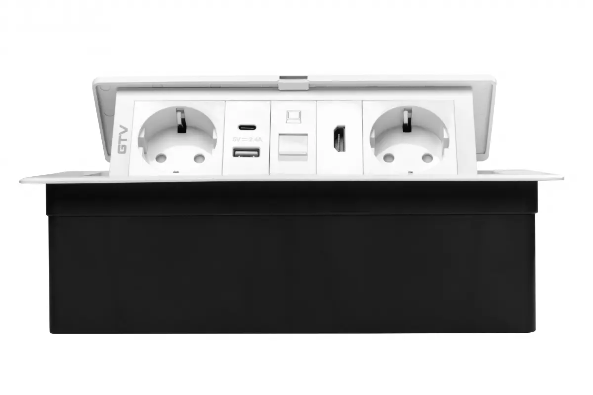 Priza incorporabila MULTISOFT 2 x Schuko, USB A + C, RJ45, HDMI, cablu 1.5 m, alb mat [5]