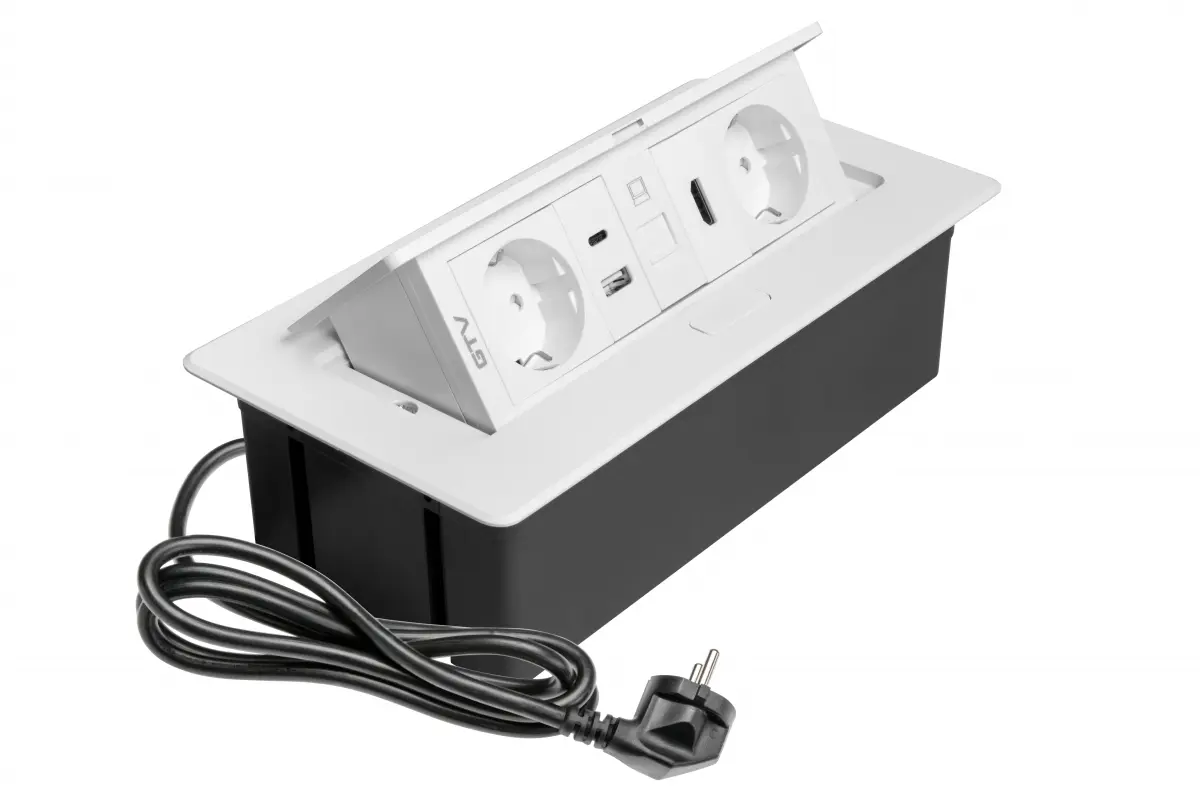 Priza incorporabila MULTISOFT 2 x Schuko, USB A + C, RJ45, HDMI, cablu 1.5 m, alb mat [1]