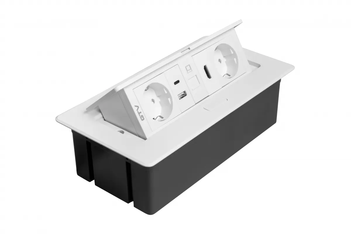 Priza incorporabila MULTISOFT 2 x Schuko, USB A + C, RJ45, HDMI, cablu 1.5 m, alb mat [3]
