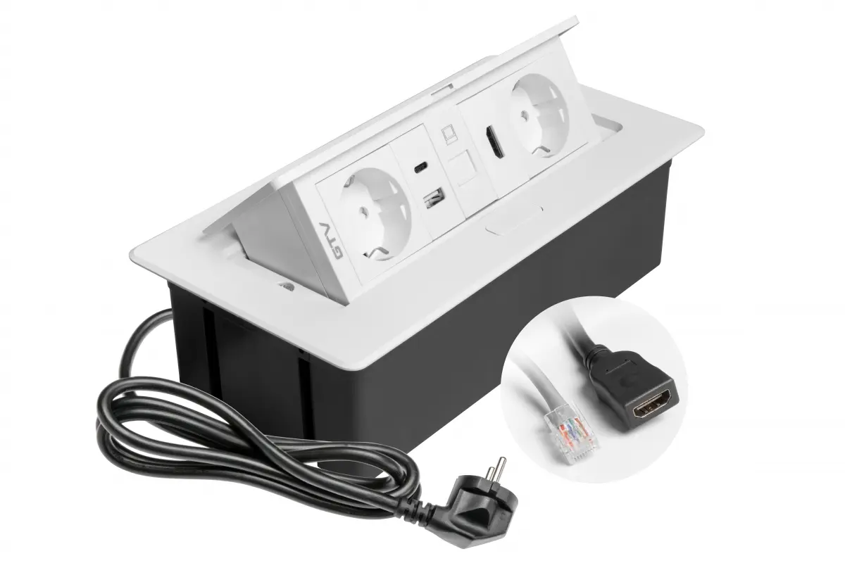 Priza incorporabila MULTISOFT 2 x Schuko, USB A + C, RJ45, HDMI, cablu 1.5 m, alb mat [2]