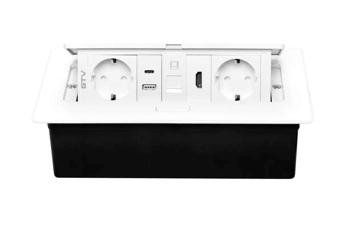 Priza incorporabila MULTISOFT 2 x Schuko, USB A + C, RJ45, HDMI, cablu 1.5 m, alb mat [4]