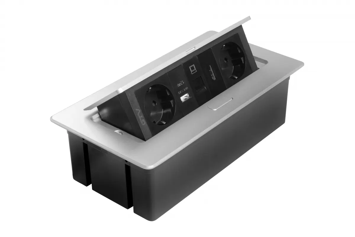 Priza incorporabila MULTISOFT 2 x Schuko, USB A + C, RJ45, HDMI, cablu 1.5 m, gri [3]