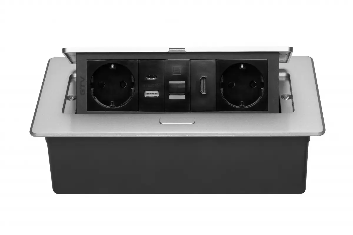 Priza incorporabila MULTISOFT 2 x Schuko, USB A + C, RJ45, HDMI, cablu 1.5 m, gri [4]