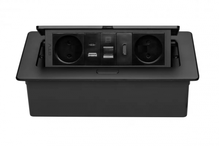 Priza incorporabila MULTISOFT 2 x Schuko, USB A + C, RJ45, HDMI, cablu 1.5 m, negru [3]