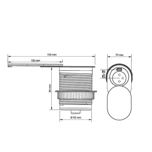 Priza SLIDE incorporabila Schuko, USB A, cablu 1.9 m, negru, 60 mm [6]