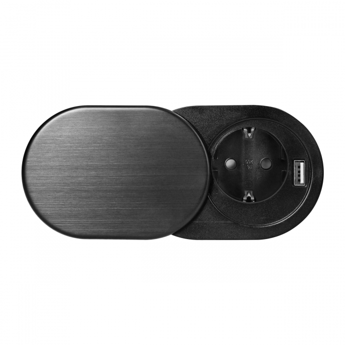 Priza SLIDE incorporabila Schuko, USB A, cablu 1.9 m, negru, 60 mm [3]