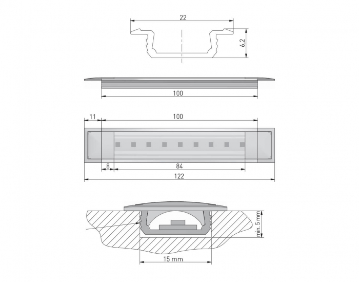 Profil aluminiu incastrat banda led GLAX, 2 ml, negru mat [3]