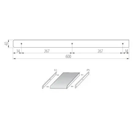 Profil aluminiu terminatie blat 38 x 600 mm, dreapta, gri [2]