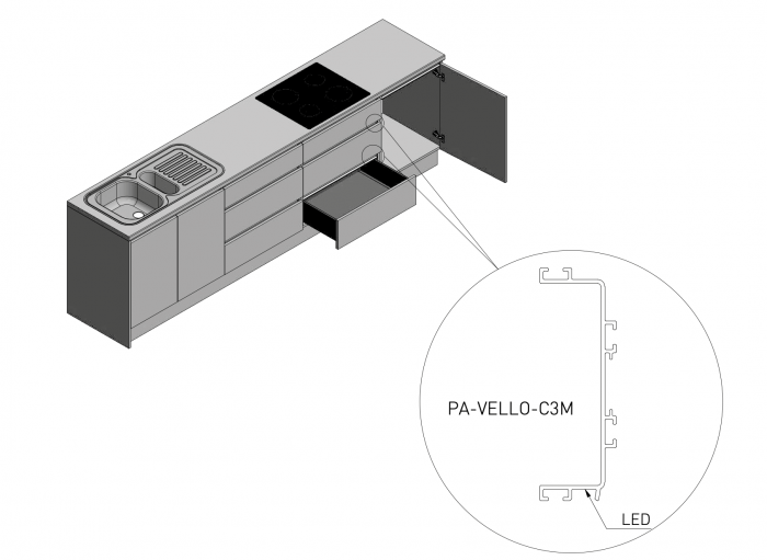 Profil maner C VELLO, LED, 3 ml, gri [9]