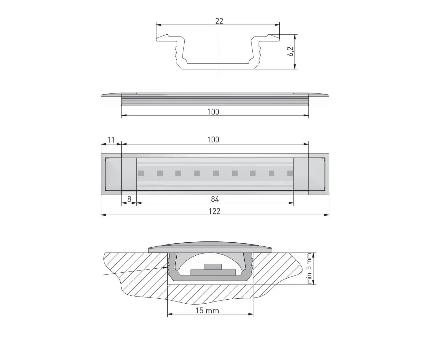 Profil incastrat banda LED GLAX, 2 m, champagne [3]