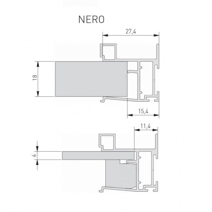 Profil maner aluminiu NERO usa culisanta, 2.7 ml, pal 18 mm, negru mat [6]
