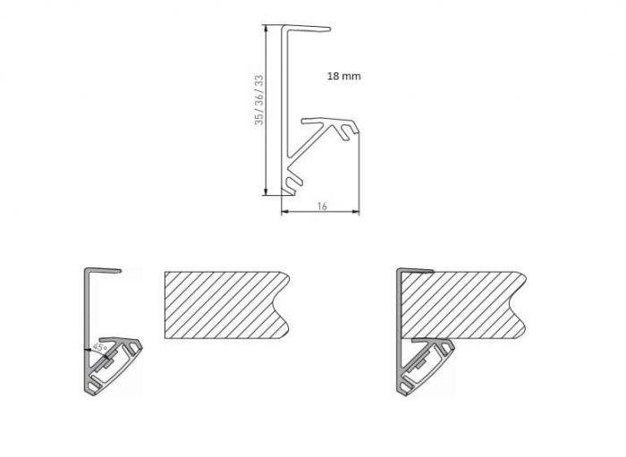 Profil margine GLAX, aluminiu, o singura fata, banda led, gri, 3 ml [3]