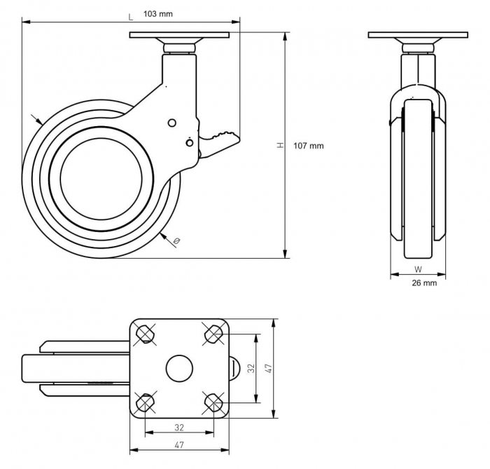 Rola cu frana GIRA Ø75 mm, gri-crom [2]