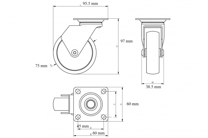 Rola fara frana CALIBRO Ø75 mm, neagra [5]