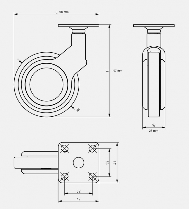 Rola fara frana GIRA Ø75 mm, gri-crom [2]