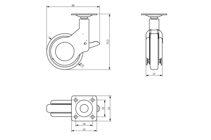 Rotila cu frana STRADA Ø60 mm, negru mat [5]