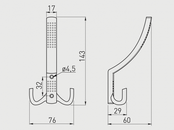 Agatatoare cuier K23 A0 76x143 mm, 3 agatatori, negru mat [3]