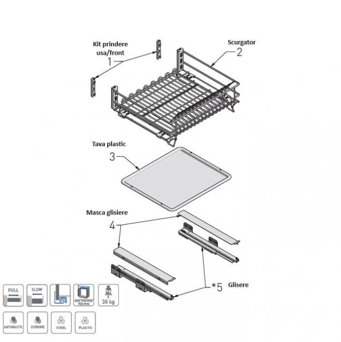 Scurgator vase tip sertar MOVIX 600 mm, soft-close, 30 kg, crom [2]