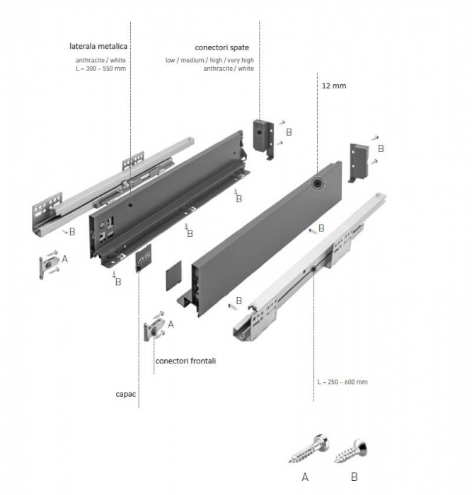 Sertar AxisPro 450 mm, H167 mm, soft-close, extragere totala, 40 kg, antracit [2]