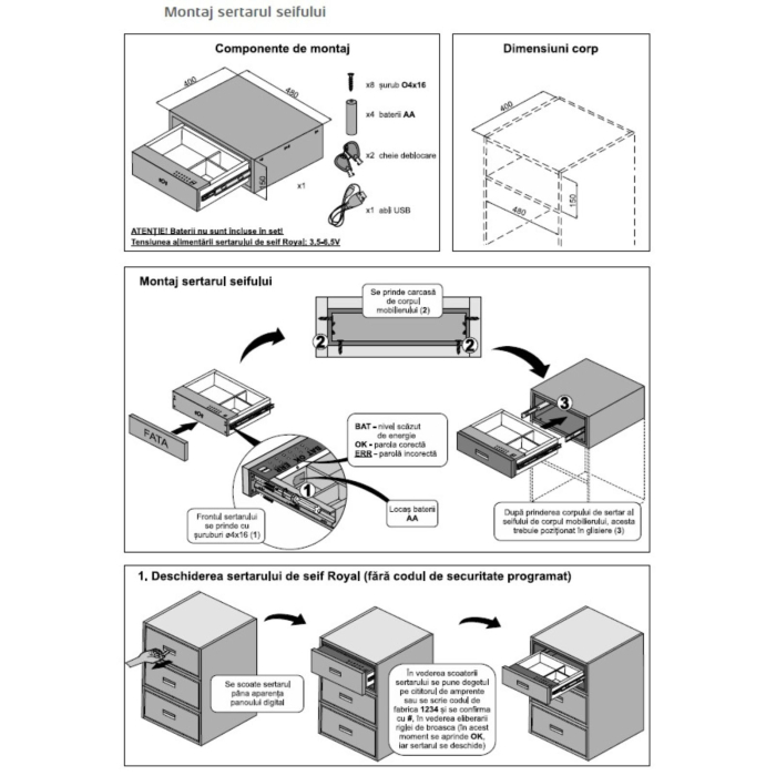 Sertar seif cu amprenta ROYAL, 480 x 400 x 150 mm [2]