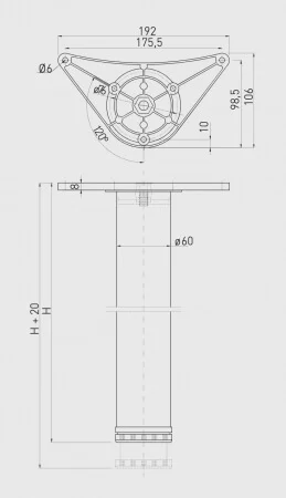 Set 4 picioare masa A6 60x710 mm, negru mat [2]